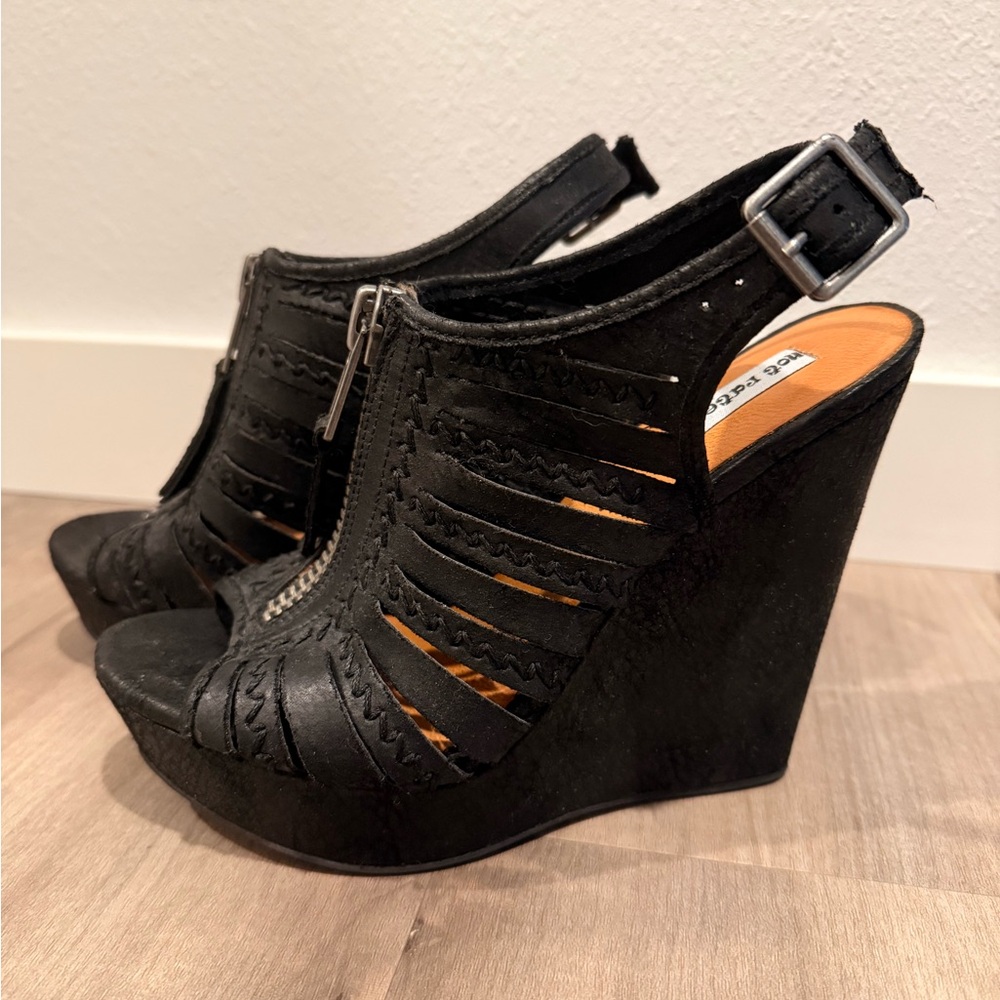 Not Rated Black Cutout Wedge Sandals